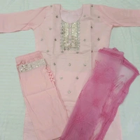 Twokart Embroidery Cotton Blend Kurta, Pant, Duppata Set Suit (Pink , Size M, SUIT2) - M, Pink