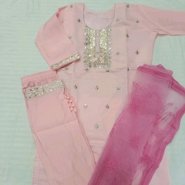 Twokart Embroidery Cotton Blend Kurta, Pant, Duppata Set Suit (Pink , Size M, SUIT2) - M, Pink