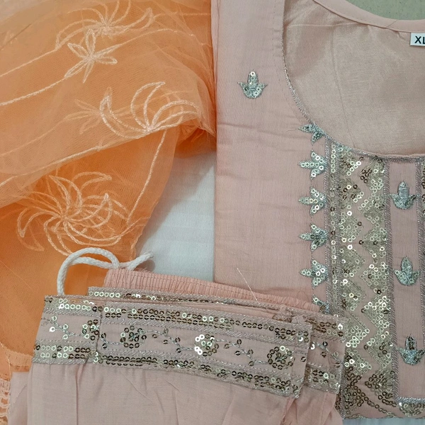 Twokart Embroidery Cotton Blend Kurta, Pant, Duppata Set Suit (Peach, Size M, SUIT3) - M, Peach
