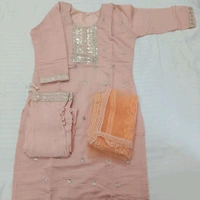 Twokart Embroidery Cotton Blend Kurta, Pant, Duppata Set Suit (Peach, Size M, SUIT3) - M, Peach