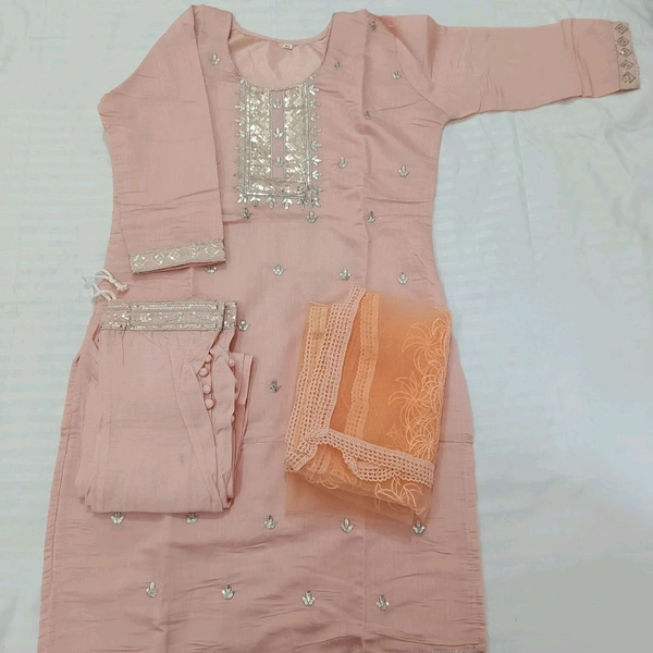 Twokart Embroidery Cotton Blend Kurta, Pant, Duppata Set Suit (Peach, Size M, SUIT3) - M, Peach