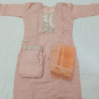 Twokart Embroidery Cotton Blend Kurta, Pant, Duppata Set Suit (Peach, Size M, SUIT3) - M, Peach
