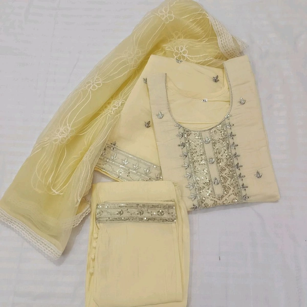 Twokart Embroidery Cotton Blend Kurta, Pant, Duppata Set Suit (Yellow , Size M, SUIT4) - M, Yellow