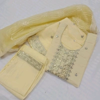 Twokart Embroidery Cotton Blend Kurta, Pant, Duppata Set Suit (Yellow , Size M, SUIT4) - M, Yellow