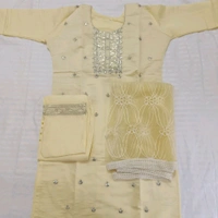 Twokart Embroidery Cotton Blend Kurta, Pant, Duppata Set Suit (Yellow , Size M, SUIT4) - M, Yellow