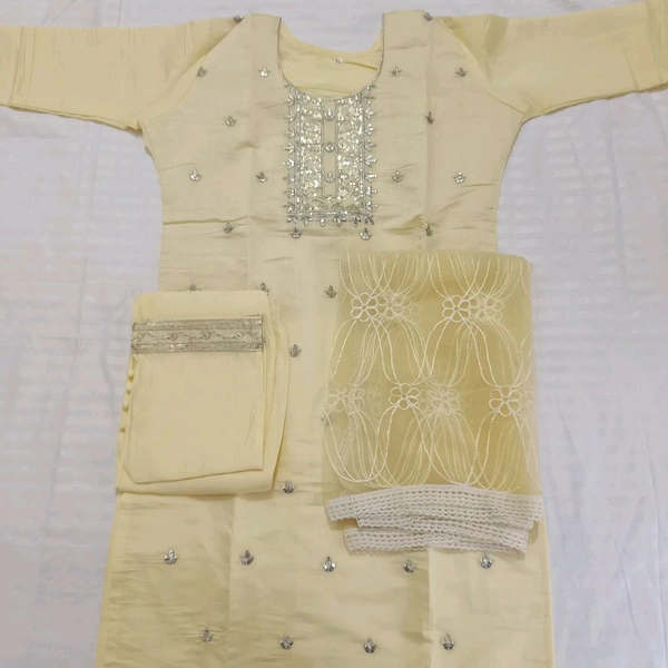 Twokart Embroidery Cotton Blend Kurta, Pant, Duppata Set Suit (Yellow , Size M, SUIT4) - M, Yellow