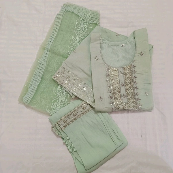 Twokart Embroidery Cotton Blend Kurta, Pant, Duppata Set Suit (Green, Size M, SUIT5) - M, Mint Green