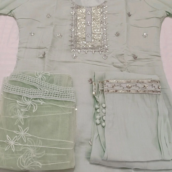 Twokart Embroidery Cotton Blend Kurta, Pant, Duppata Set Suit (Green, Size M, SUIT5) - M, Mint Green