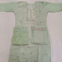 Twokart Embroidery Cotton Blend Kurta, Pant, Duppata Set Suit (Green, Size M, SUIT5) - M, Mint Green