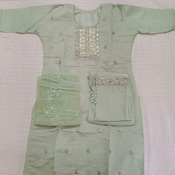 Twokart Embroidery Cotton Blend Kurta, Pant, Duppata Set Suit (Green, Size M, SUIT5) - M, Mint Green