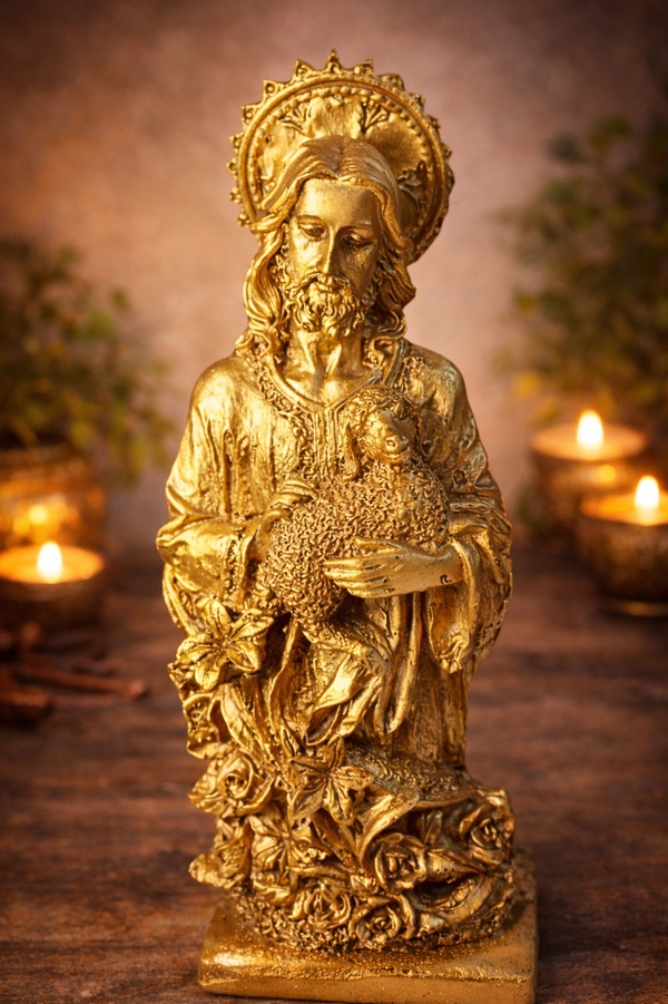 Golden Jesus with Lamb Statue
