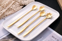 MT RETAIL Golden Spoons Set - Coffee/Dessert/Cutlery Kitchen Tableware - Stainless Steel Gold Flower Shape - 18cm, 4 Pcs