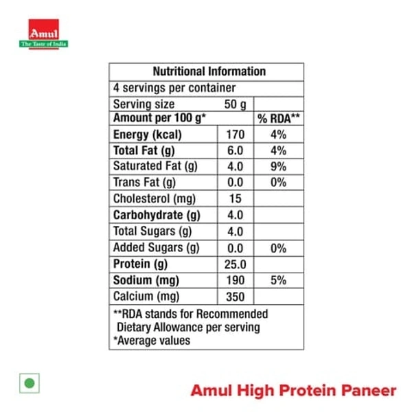 Amul Fresh Malai Paneer - 200 Gm