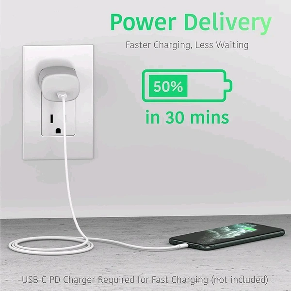 iphone Lightning 20W Fast Charging Cable For iPhone Charger Compatible For Apple iPhone 11,12,13,14 Series (20W Only Cable) White