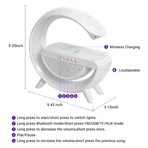 3-in-1 Multi-Function LED Night Lamp with Bluetooth Speaker, Wireless Charging, for Bedroom for Music, Party and Mood Lighting - Perfect Gift for All Occasions blootuth speaker (Media Player)