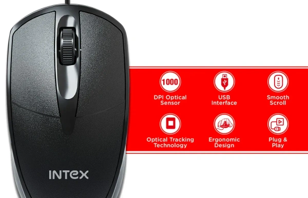 INTEX ECO-6 PLUS USB OPTICAL MOUSE - Black