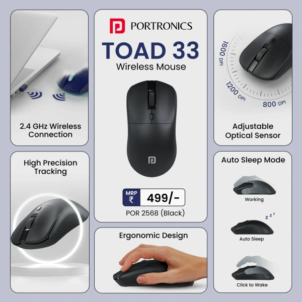 PORTRONICS TOAD 33 Wireless Mouse - Black