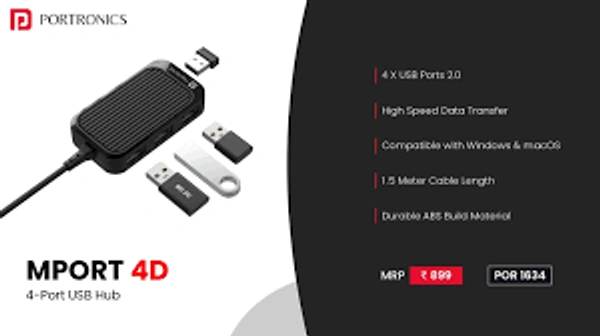 PORTRONICS M PORT 4D ( 4-PORT USB HUB ) - Black