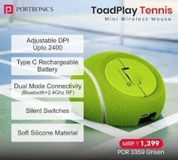 PORTRONICS TOADPLAY TENNIS MINI RECHARGEABLE MOUSE - Green