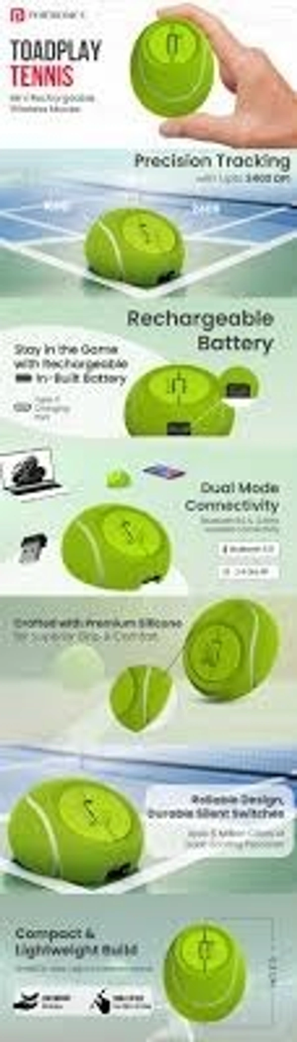 PORTRONICS TOADPLAY TENNIS MINI RECHARGEABLE MOUSE - Green