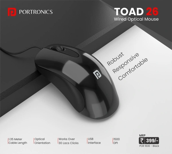 PORTRONICS TOAD 26 WIRED OPICTAL MOUSE - Black
