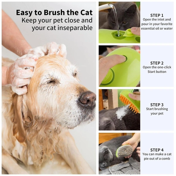3-in-1 Pet Grooming Comb | Self-Cleaning Brush for Dogs & Cats | Massage & Steam Feature Included