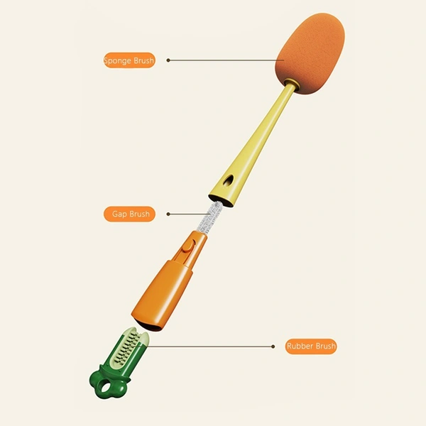 Carrot Shape 3-in-1 Multi-functional Cup Brush: Long Handle Sponge Brush for Water Bottle, Cup, and Cap Gap Cleaning