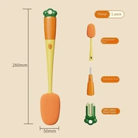 Carrot Shape 3-in-1 Multi-functional Cup Brush: Long Handle Sponge Brush for Water Bottle, Cup, and Cap Gap Cleaning