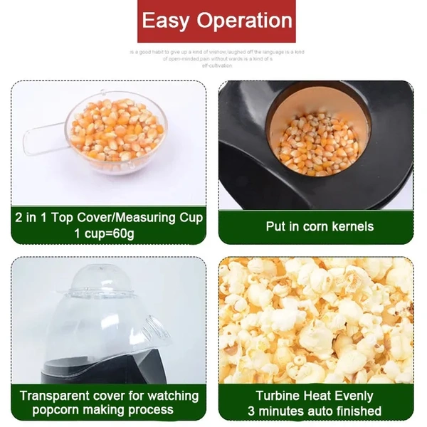Compact Electric Hot Air Popcorn Maker - Oil-Free, Automatic, Portable Home Popcorn Machine