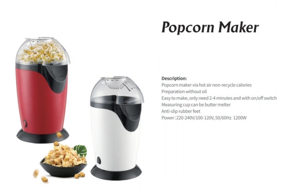 Compact Electric Hot Air Popcorn Maker - Oil-Free, Automatic, Portable Home Popcorn Machine