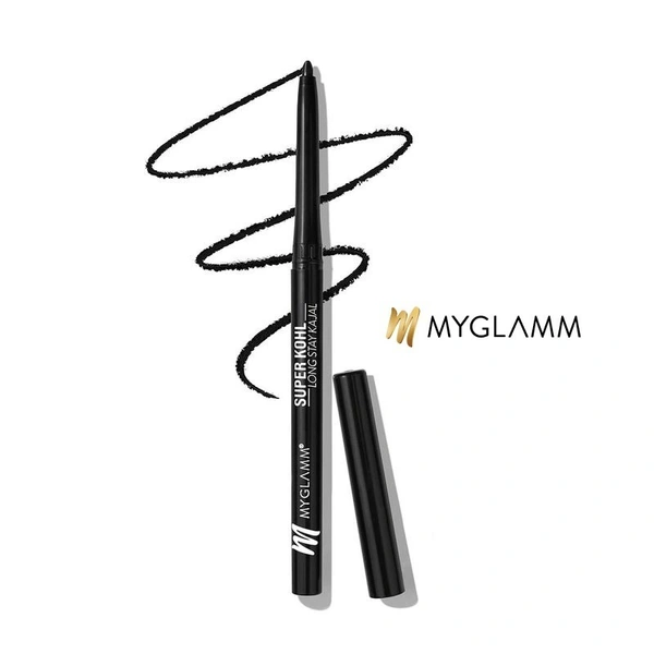 MyGlamm Super Kohl Kajal - Black | Smudge-Proof, Waterproof, Long-Lasting Matte Eye Pencil