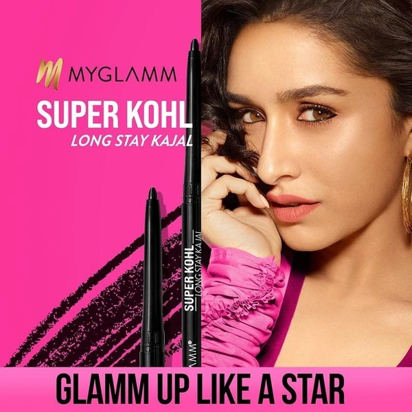 MyGlamm Super Kohl Kajal - Black | Smudge-Proof, Waterproof, Long-Lasting Matte Eye Pencil