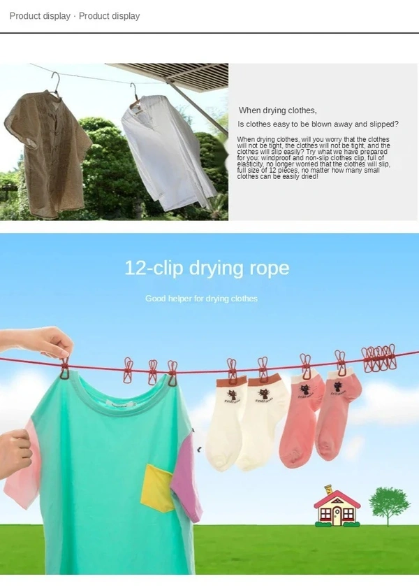 Outdoor Retractable Laundry Drying Rack with 12 Clips: Portable Clothesline for Convenient Clothes Drying