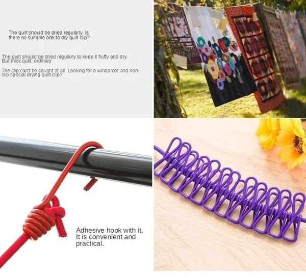 Outdoor Retractable Laundry Drying Rack with 12 Clips: Portable Clothesline for Convenient Clothes Drying