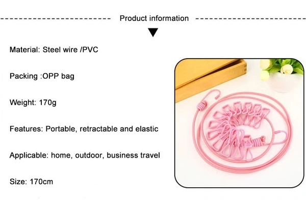 Outdoor Retractable Laundry Drying Rack with 12 Clips: Portable Clothesline for Convenient Clothes Drying