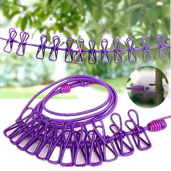 Outdoor Retractable Laundry Drying Rack with 12 Clips: Portable Clothesline for Convenient Clothes Drying