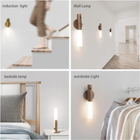 Rechargeable Smart LED Motion Sensor Light - Portable Magnetic Wooden Night Light for Bedroom, Wardrobe, and Corridor