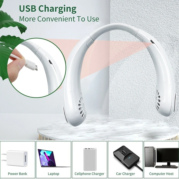 Silent Wearable Neck Fan USB Rechargeable Bladeless Mini Cooling Device for Sport, Travel, Home, Office
