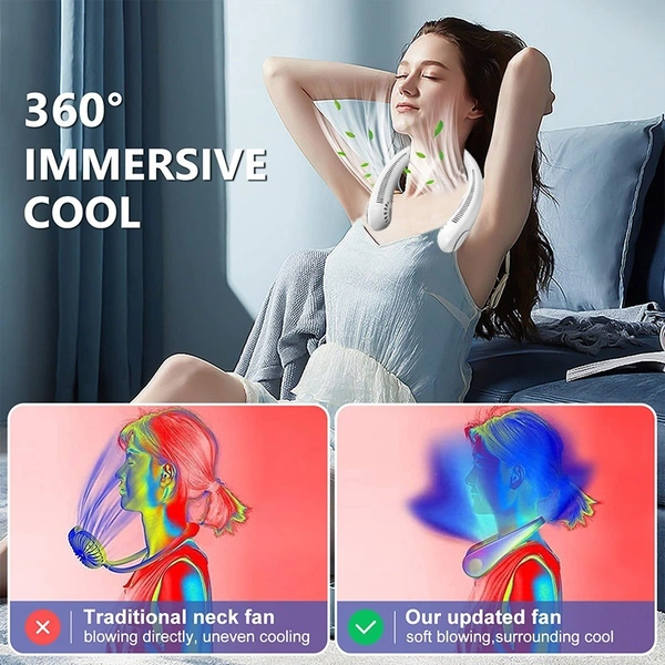 Silent Wearable Neck Fan USB Rechargeable Bladeless Mini Cooling Device for Sport, Travel, Home, Office