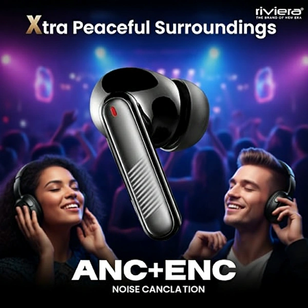Riviera Orbit Wireless Bluetooth Earbuds with ANC & ENC Noise Cancellation | In-Ear Earphones with Mic, Touch Control, 30 Hours Playtime & Digital Power Display