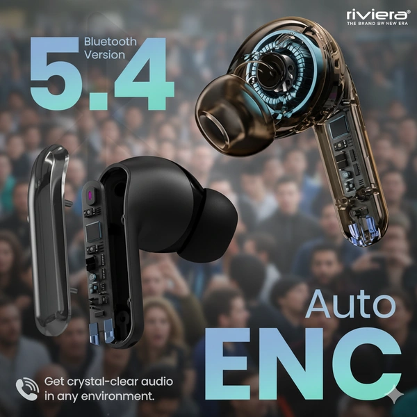 Riviera Orbit Wireless Bluetooth Earbuds with ANC & ENC Noise Cancellation | In-Ear Earphones with Mic, Touch Control, 30 Hours Playtime & Digital Power Display