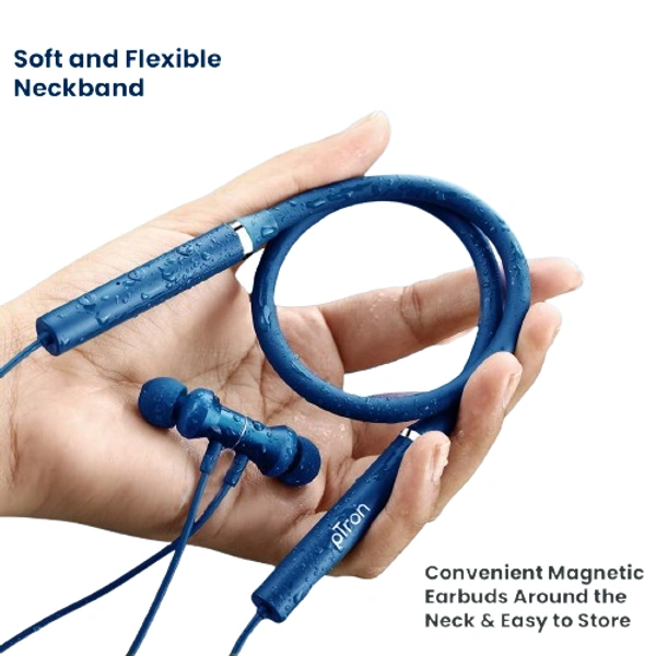 PTron pTron Tangentbeat Wireless Bluetooth Neckband Earphones with Mic – Dark Blue | In-Ear, Long Battery Life & Premium Sound
