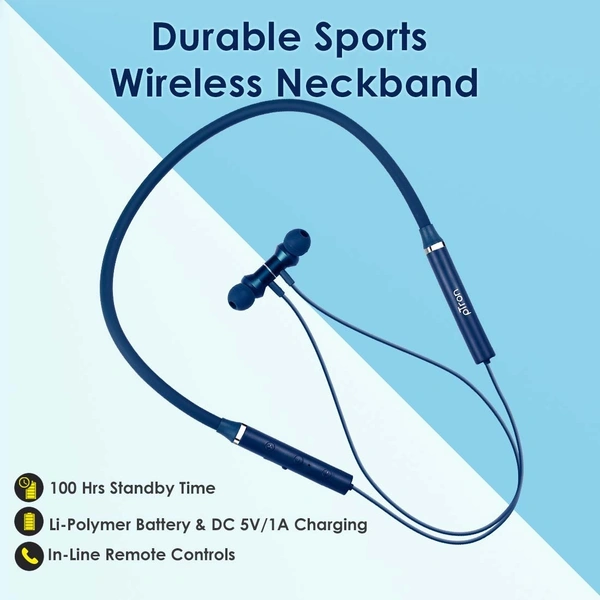 PTron pTron Tangentbeat Wireless Bluetooth Neckband Earphones with Mic – Dark Blue | In-Ear, Long Battery Life & Premium Sound