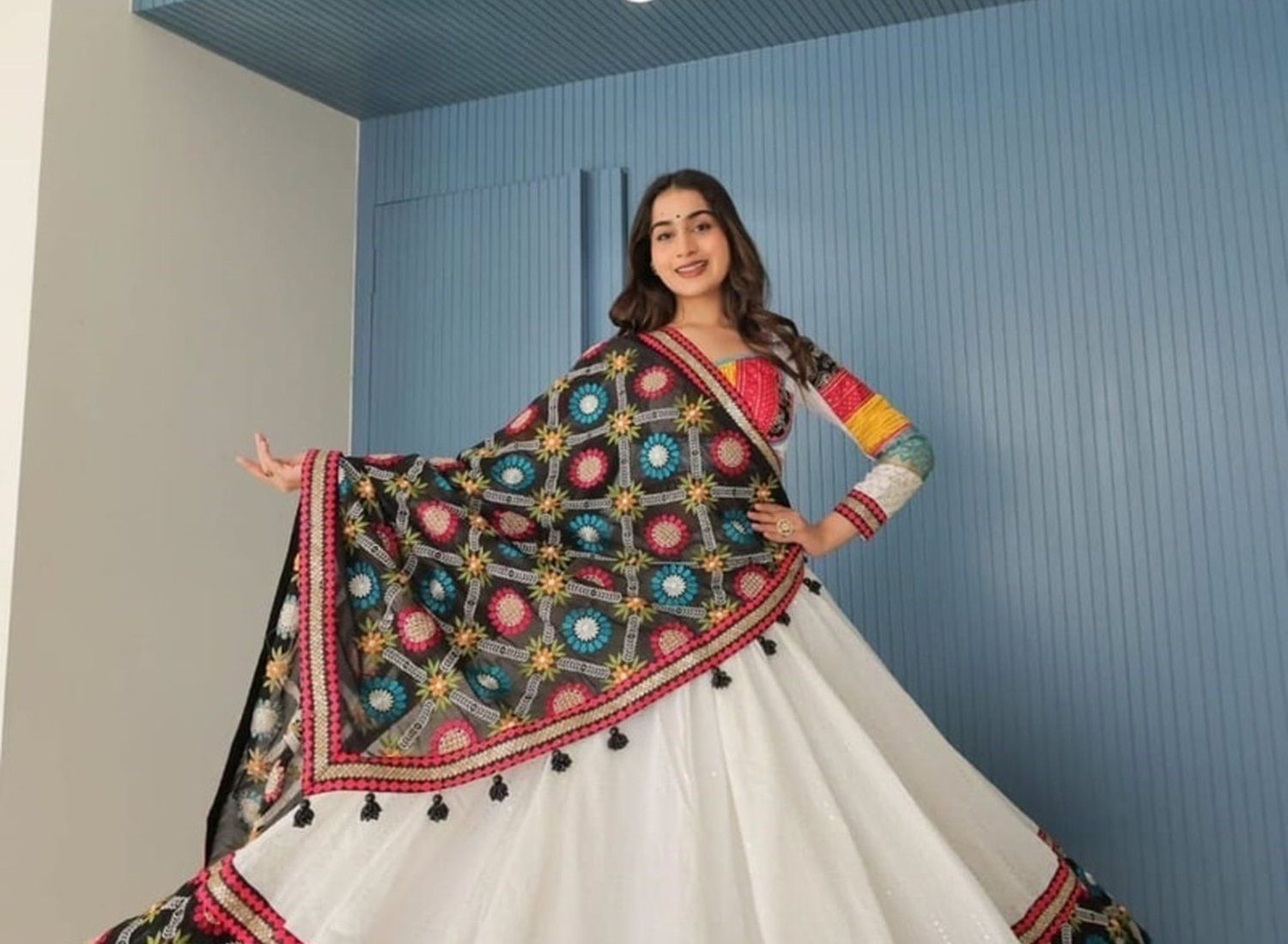 Model in an elegant Gracy luxe cotton lehenga