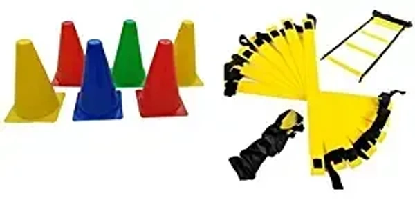 KD COUGAR Cone Marker, Cone Marker Set, Agility Training Fitness Set with 8 Meter Ladder, 20 Pc 6 Inch Cone Marker, Agility Training Equipment