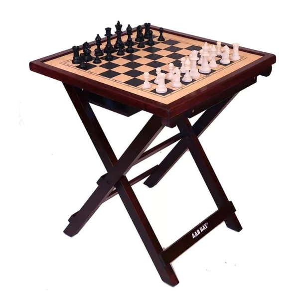 KD WMX Aarkay Chess Table Wooden Handmade Chess Full Size Table Chess Set with Folding Game Board | Home, Office, Travelling and Gift Uses