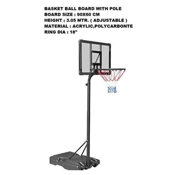 KD Vector X Basketball Pole Stand and Board with Adjustable Pole Indoor and Outdoor Courtyard Backyard Game with Acrylic Board -