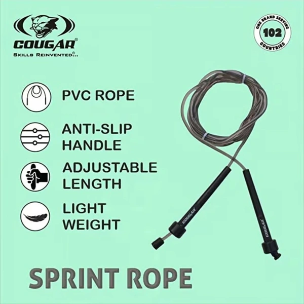 KD COUGAR SR-019 9FT LONG SPRINT Rope Made of PVC Material adjustable Plastic Handles - Jump Rope for Gym and Home for Men, Women, Children, Weight Loss, Best Exercise Fitness Accessory in Green Color