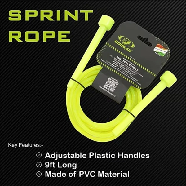 KD COUGAR SR-019 9FT LONG SPRINT Rope Made of PVC Material adjustable Plastic Handles - Jump Rope for Gym and Home for Men, Women, Children, Weight Loss, Best Exercise Fitness Accessory in Green Color