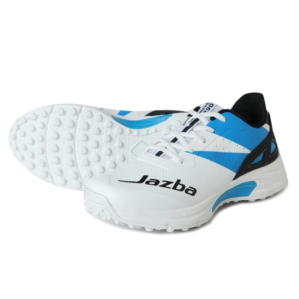 KD WMX KD Cricket Shoes for Men Rubber Spikes Hockey Shoe, Multi Purpose Outdoor All Round Performance Footwear for Turf & Grass (White Blue) - UK / IND 10